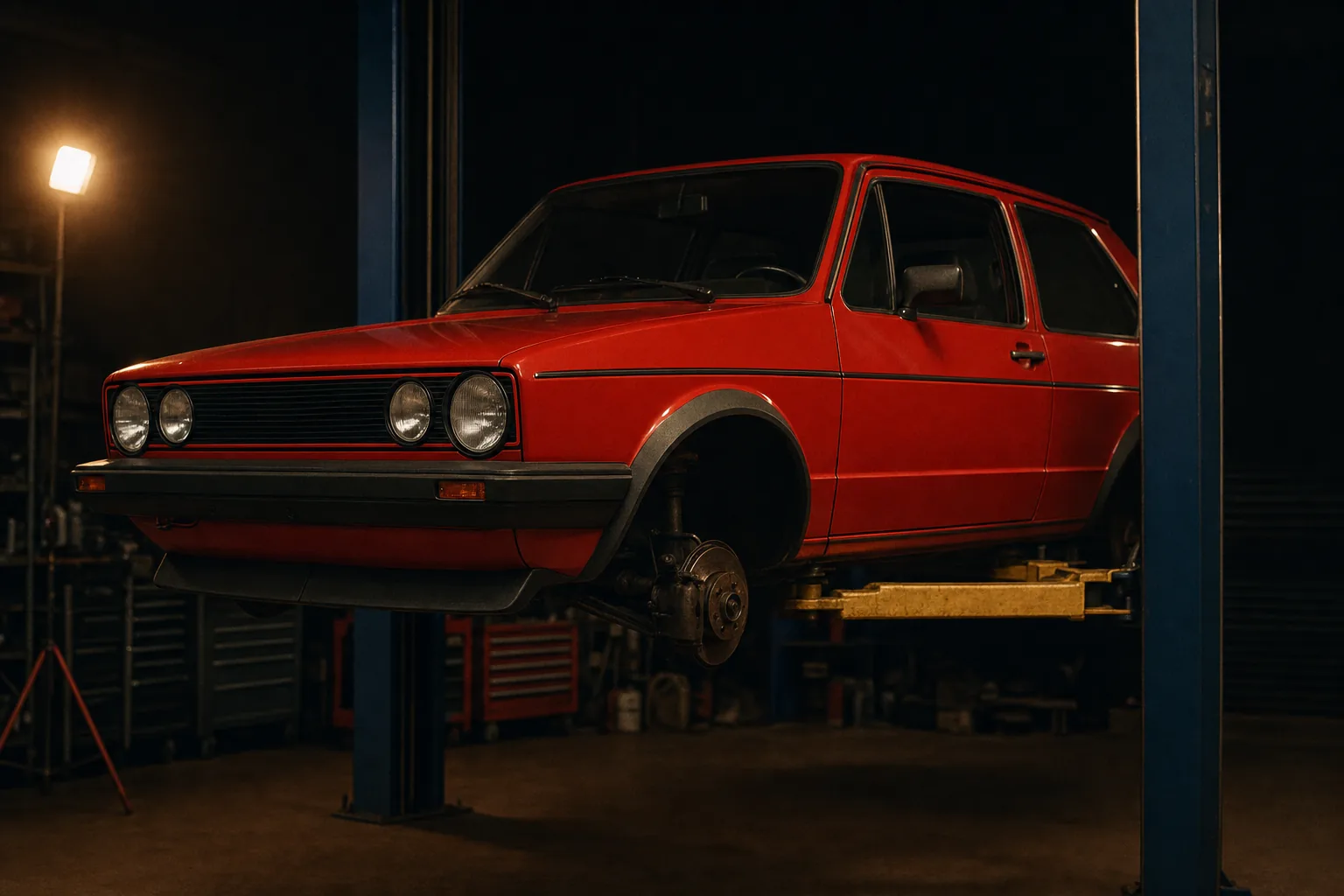 Volkswagen Golf GTI Mk1 under arbete i en verkstad